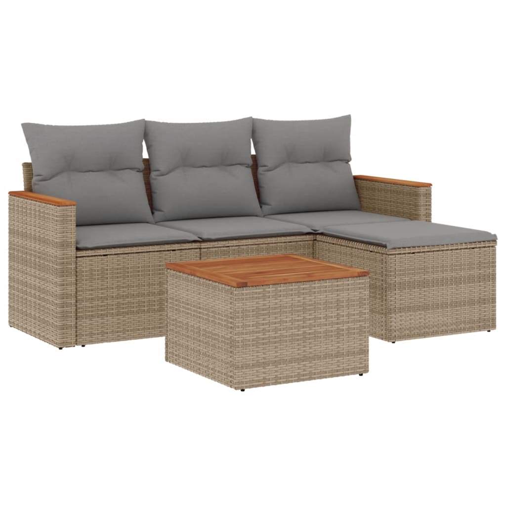 havesofasæt 5 dele med hynder polyrattan beige