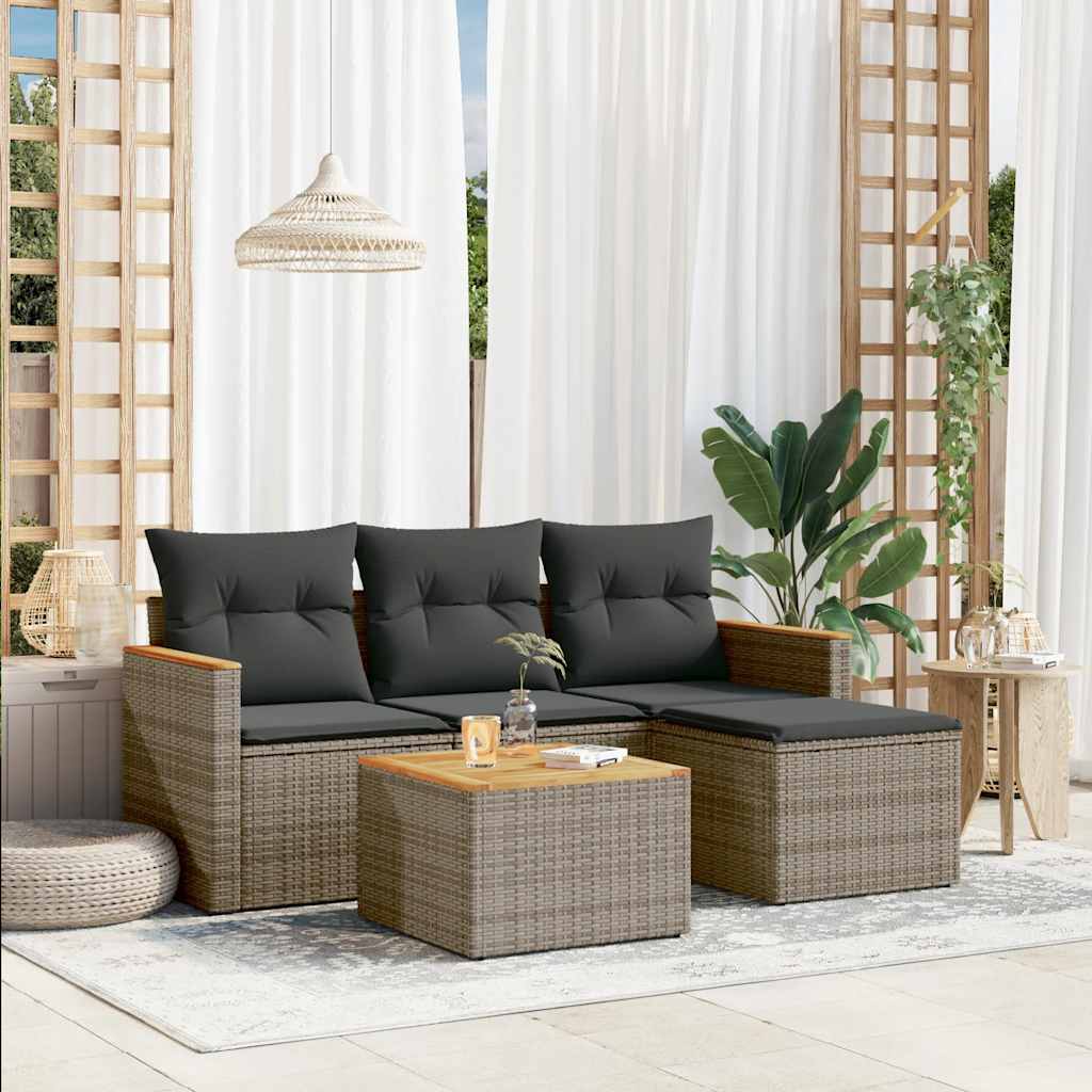 sofasæt 5 dele med hynder polyrattan grå