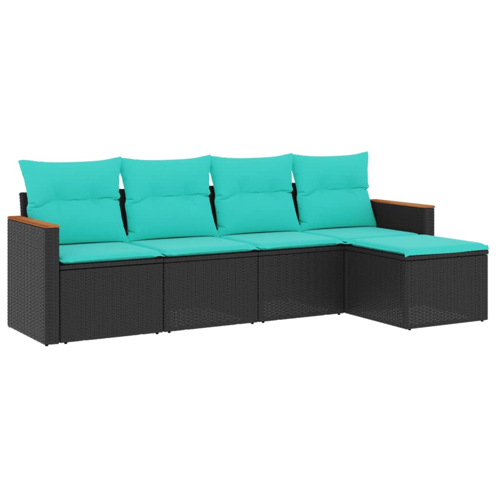 havesofasæt med 5 dele og hynder sort polyrattan