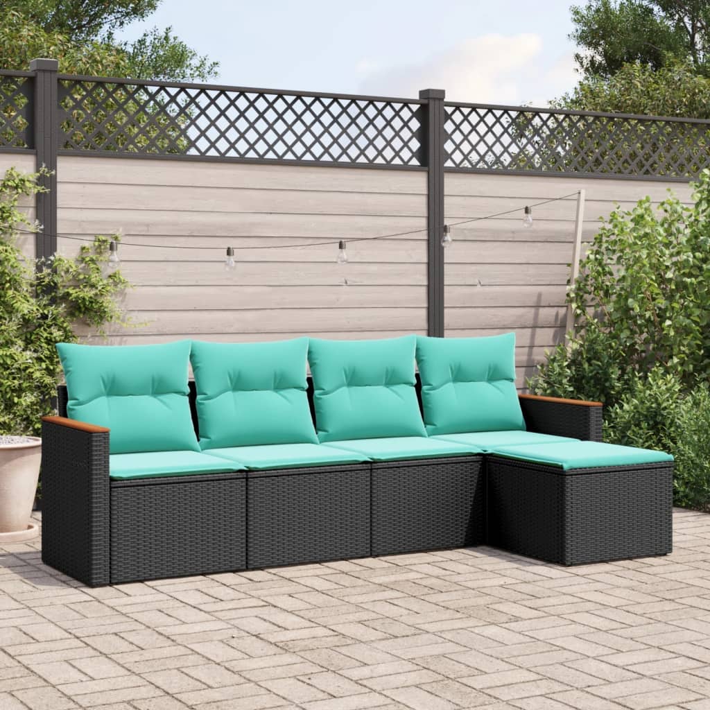 havesofasæt med 5 dele og hynder sort polyrattan