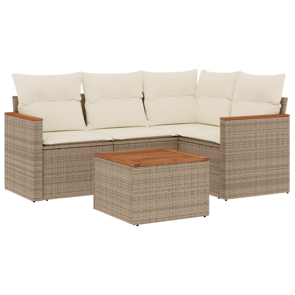 sofasæt til haven 5 dele med hynder polyrattan beige