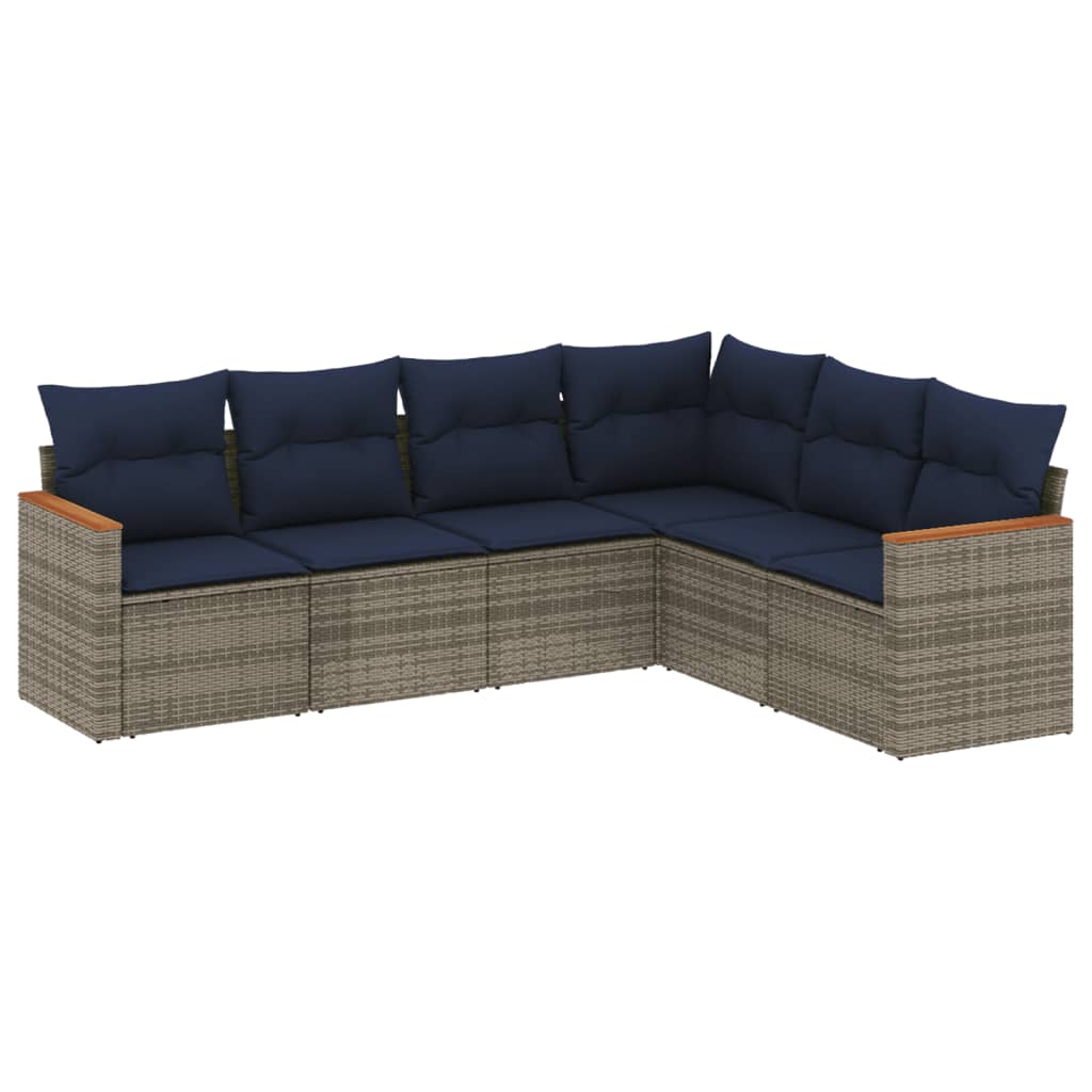 havesofasæt med 6 dele og hynder grå polyrattan
