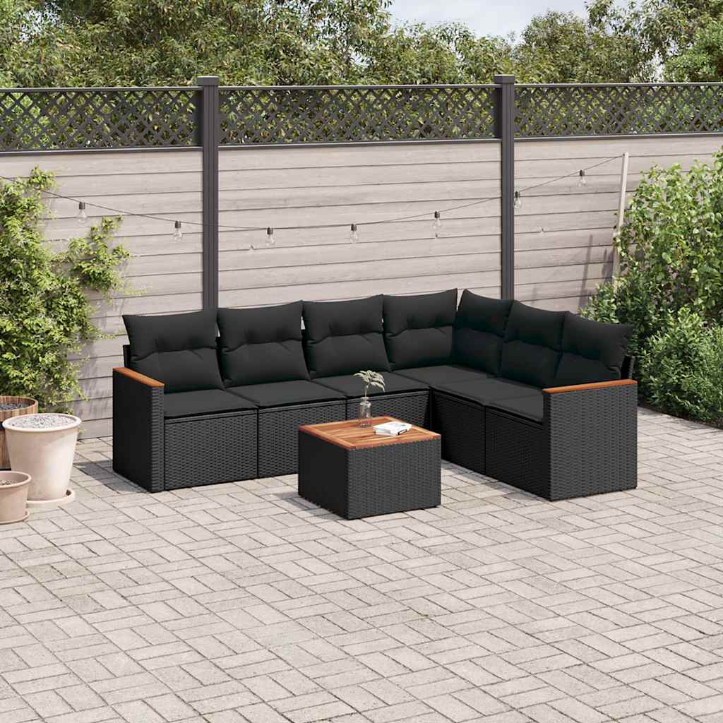 sofasæt til haven 7 dele med hynder polyrattan sort