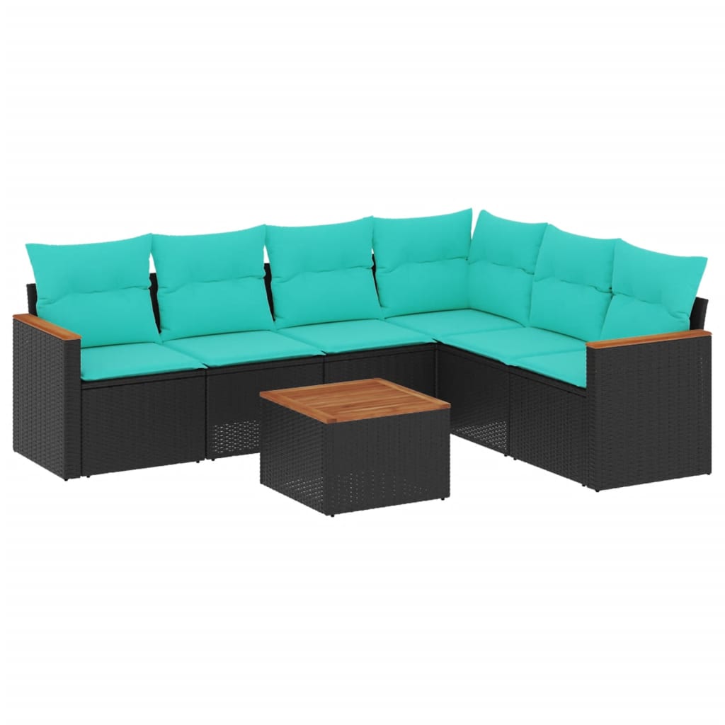 havesofasæt med 7 hynder sort polyrattan