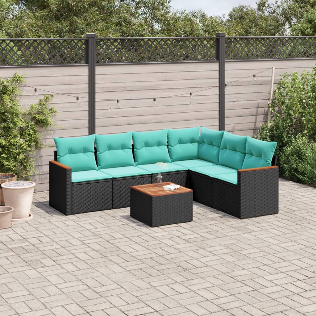 havesofasæt med 7 hynder sort polyrattan