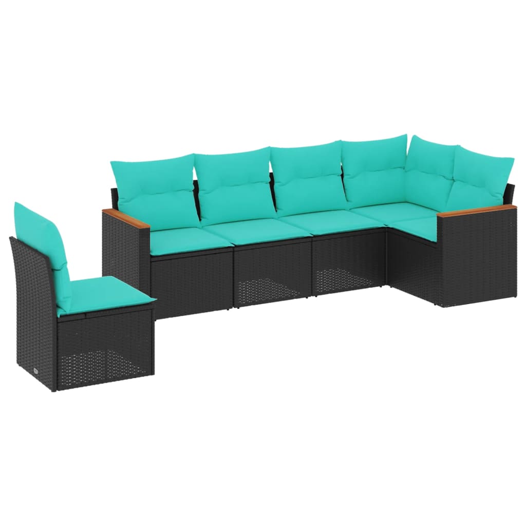 havesofasæt med 6 hynder sort polyrattan