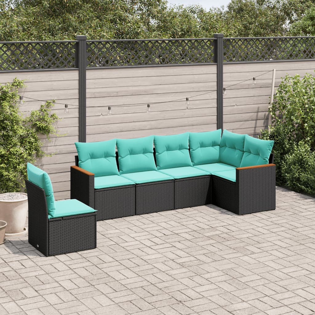 havesofasæt med 6 hynder sort polyrattan