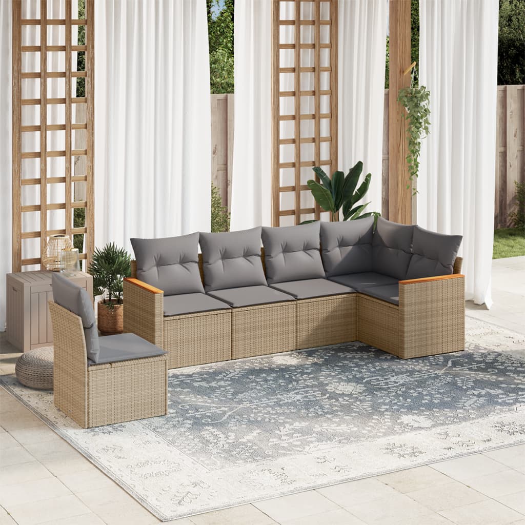havesofasæt 6 dele med hynder polyrattan beige