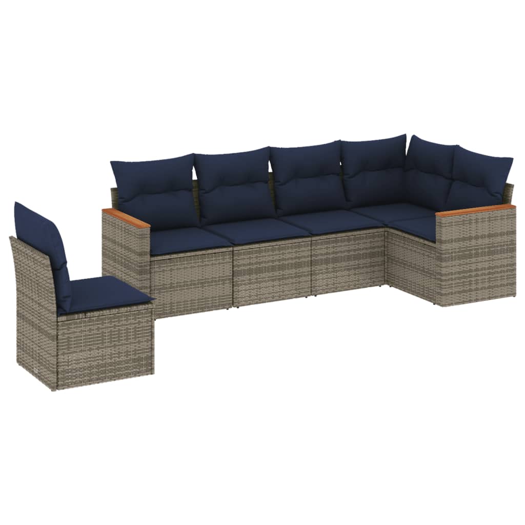 havesofasæt med 6 dele og hynder grå polyrattan
