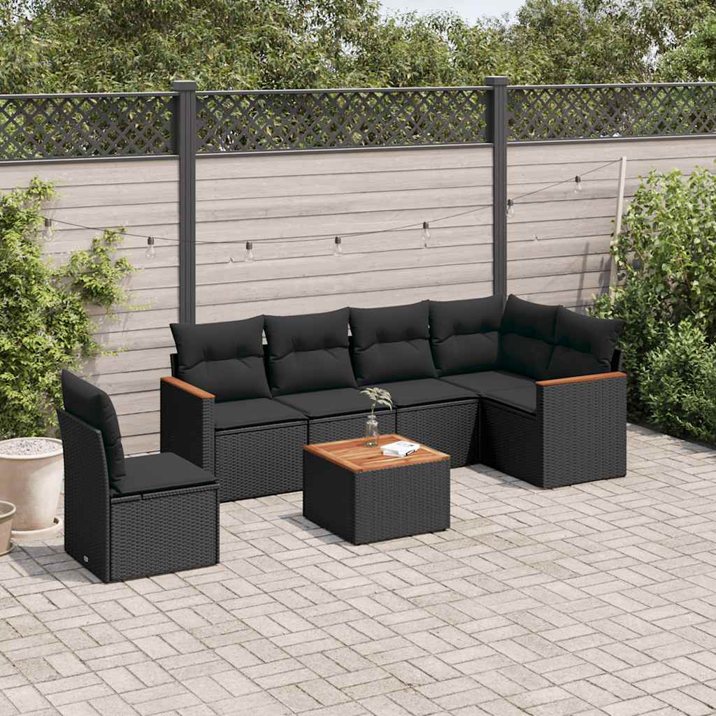 sofasæt til haven 7 dele med hynder polyrattan sort