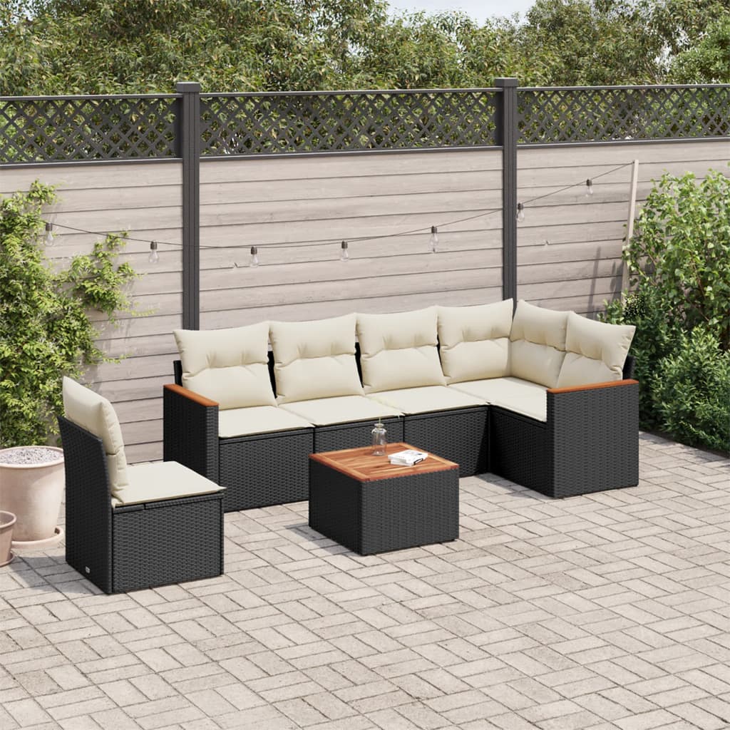 sofasæt til haven 7 dele med hynder polyrattan sort