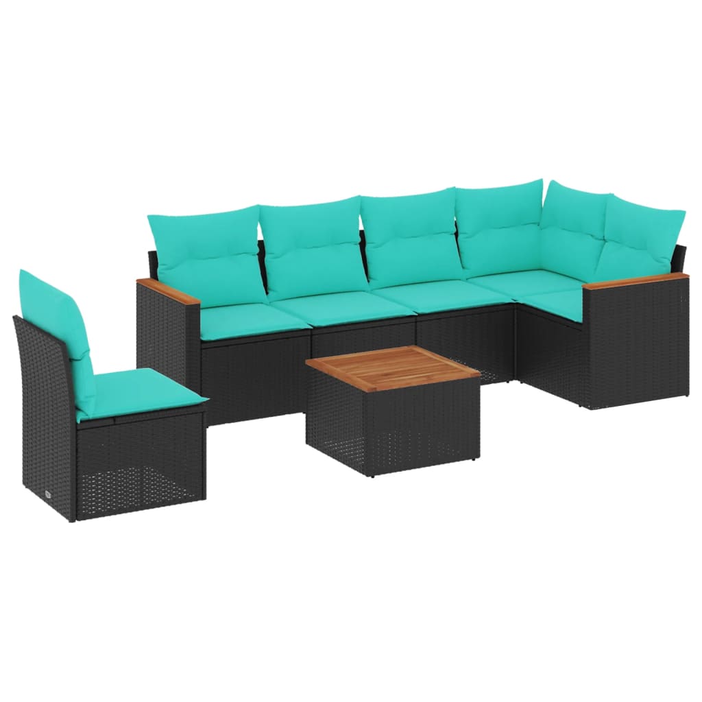 havesofasæt med 7 hynder sort polyrattan