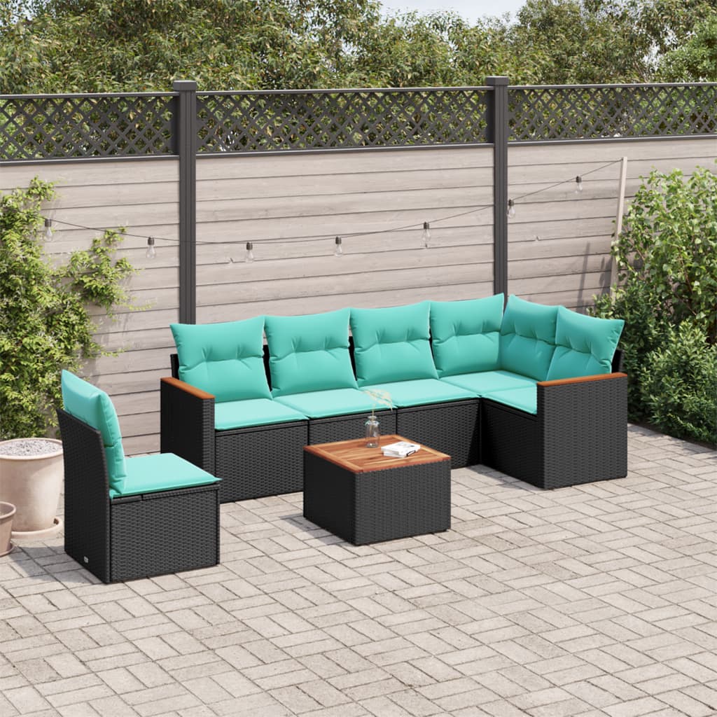 havesofasæt med 7 hynder sort polyrattan