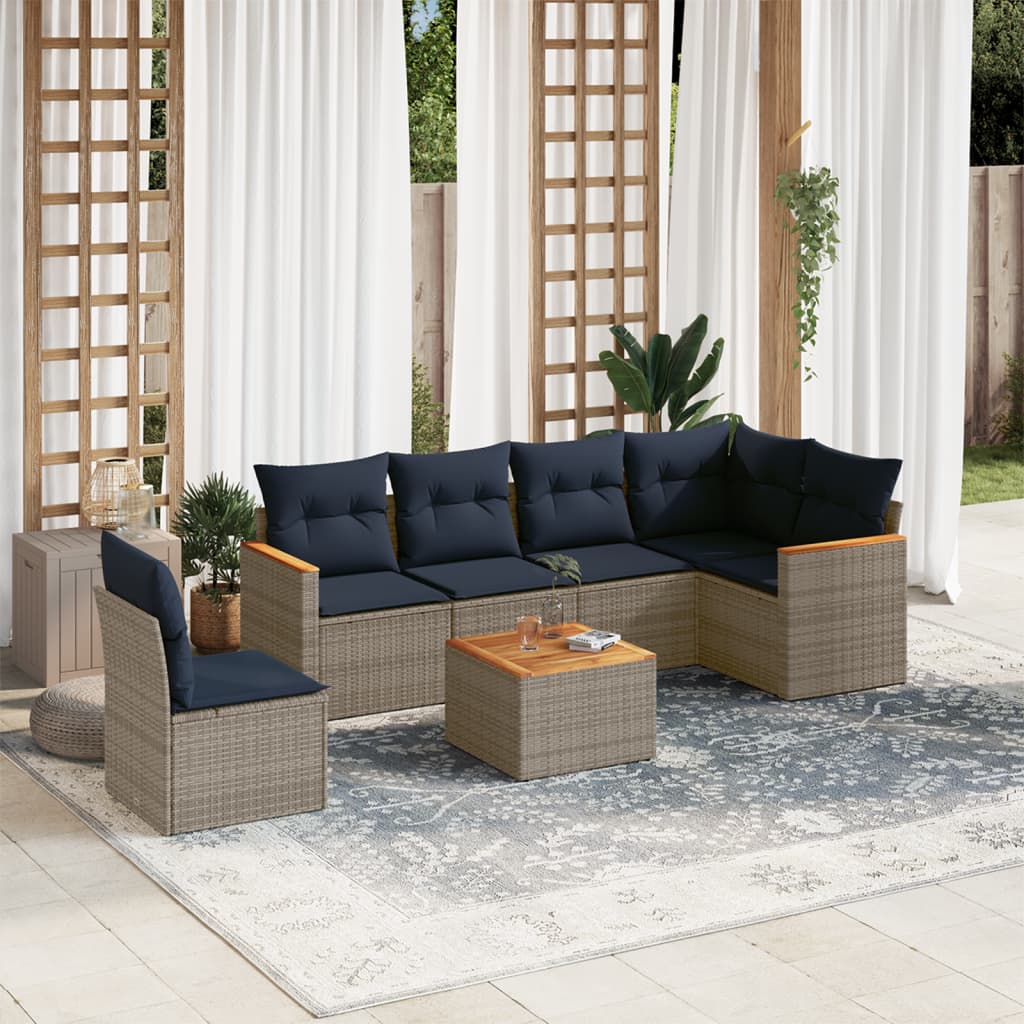 havesofasæt med 7 dele og hynder grå polyrattan