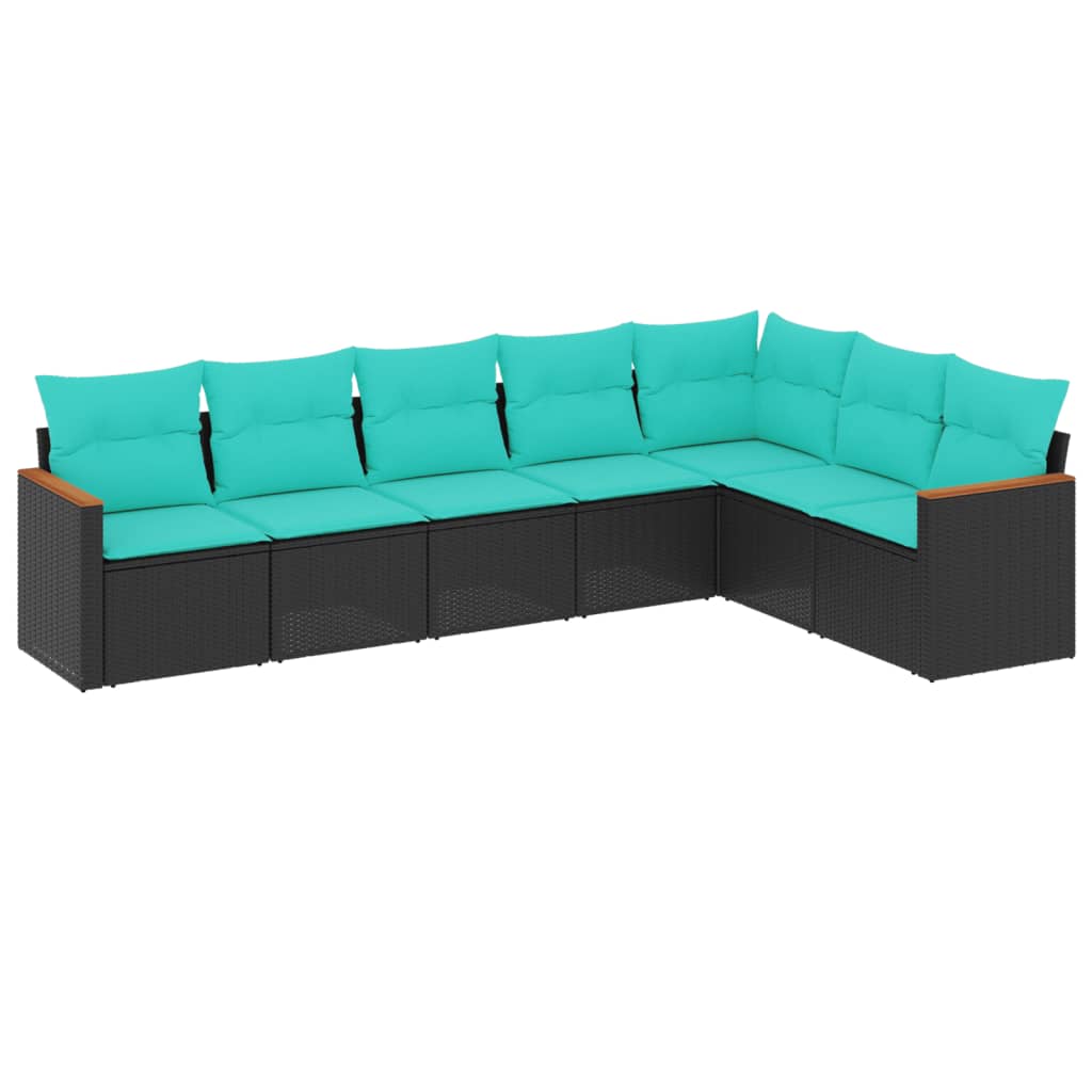 havesofasæt med 7 hynder sort polyrattan