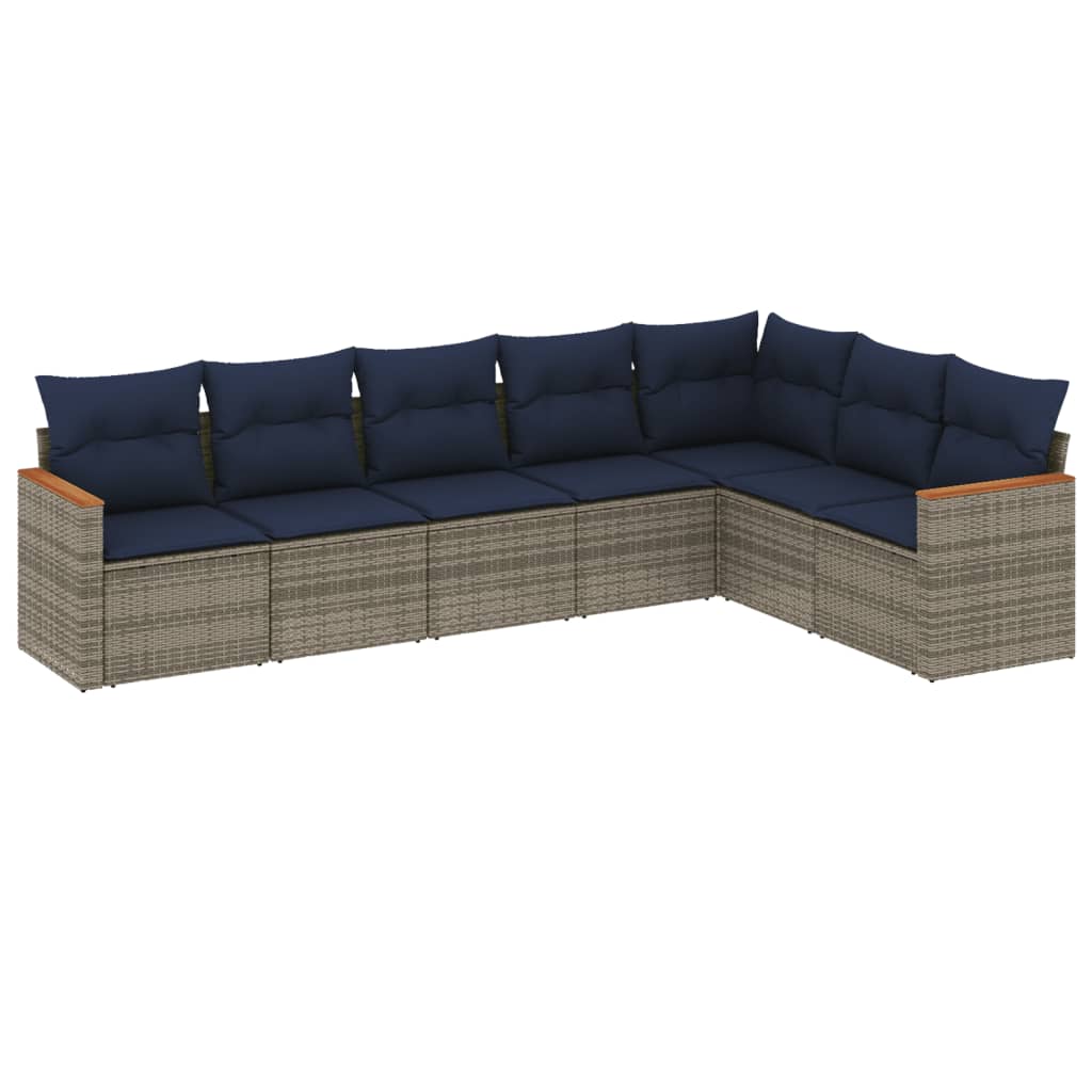 havesofasæt med 7 dele og hynder grå polyrattan