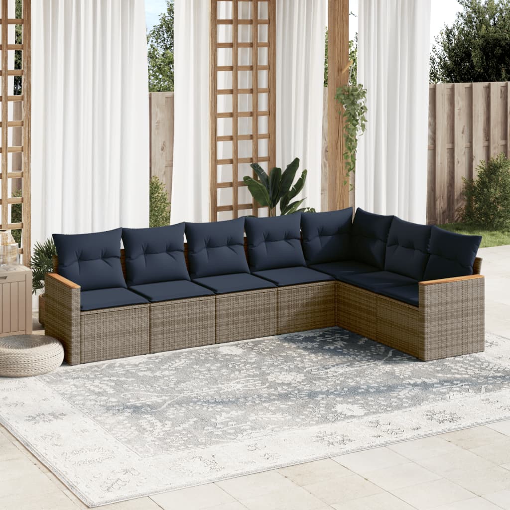 havesofasæt med 7 dele og hynder grå polyrattan