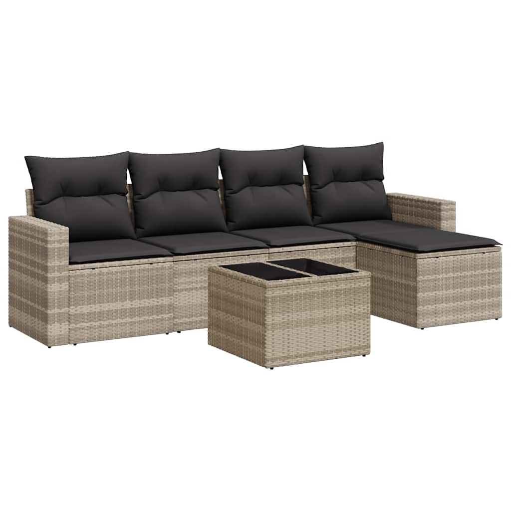 sofasæt til haven 6 dele med hynder polyrattan lysegrå