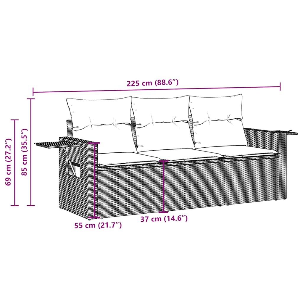 sofasæt til haven 3 dele med hynder polyrattan sort