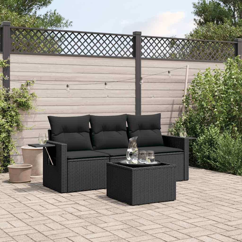 sofasæt til haven 4 dele med hynder polyrattan sort