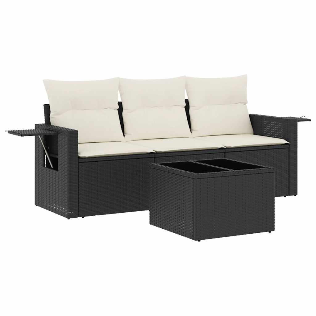 sofasæt til haven 4 dele med hynder polyrattan sort