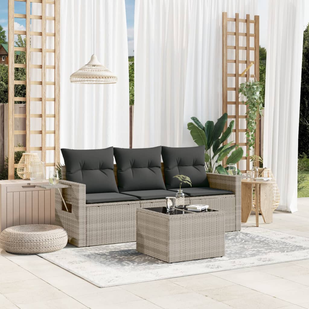 sofasæt til haven 4 dele med hynder polyrattan lysegrå
