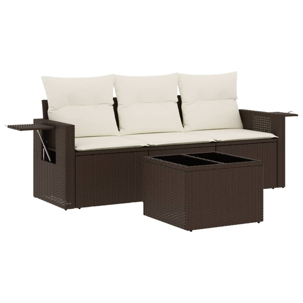 sofasæt til haven 4 dele med hynder polyrattan brun