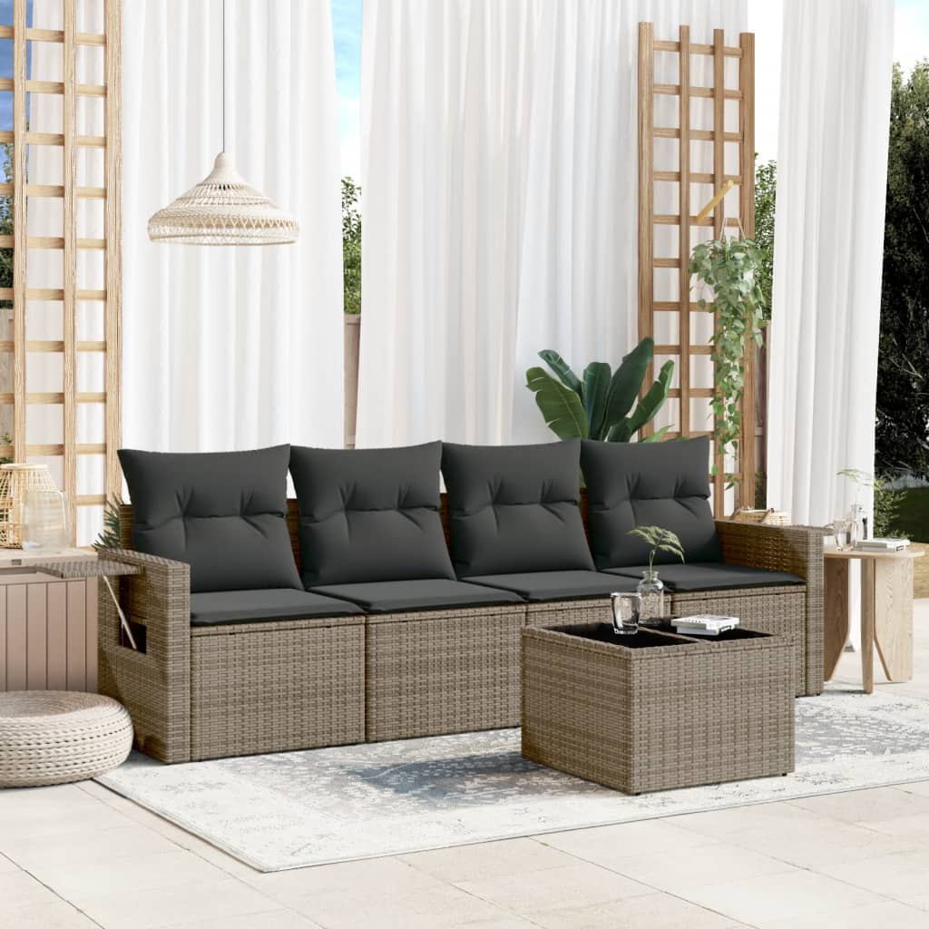 sofasæt 5 dele med hynder polyrattan grå