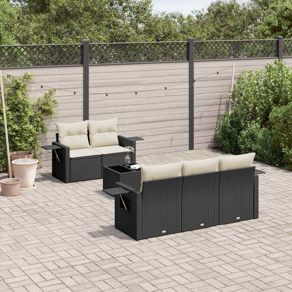 sofasæt til haven 6 dele med hynder polyrattan sort