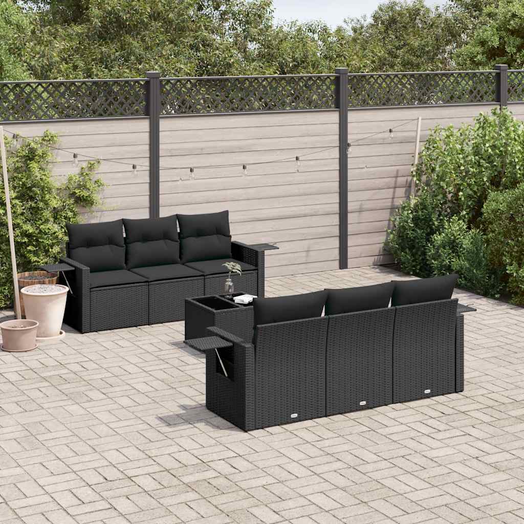 sofasæt til haven 7 dele med hynder polyrattan sort