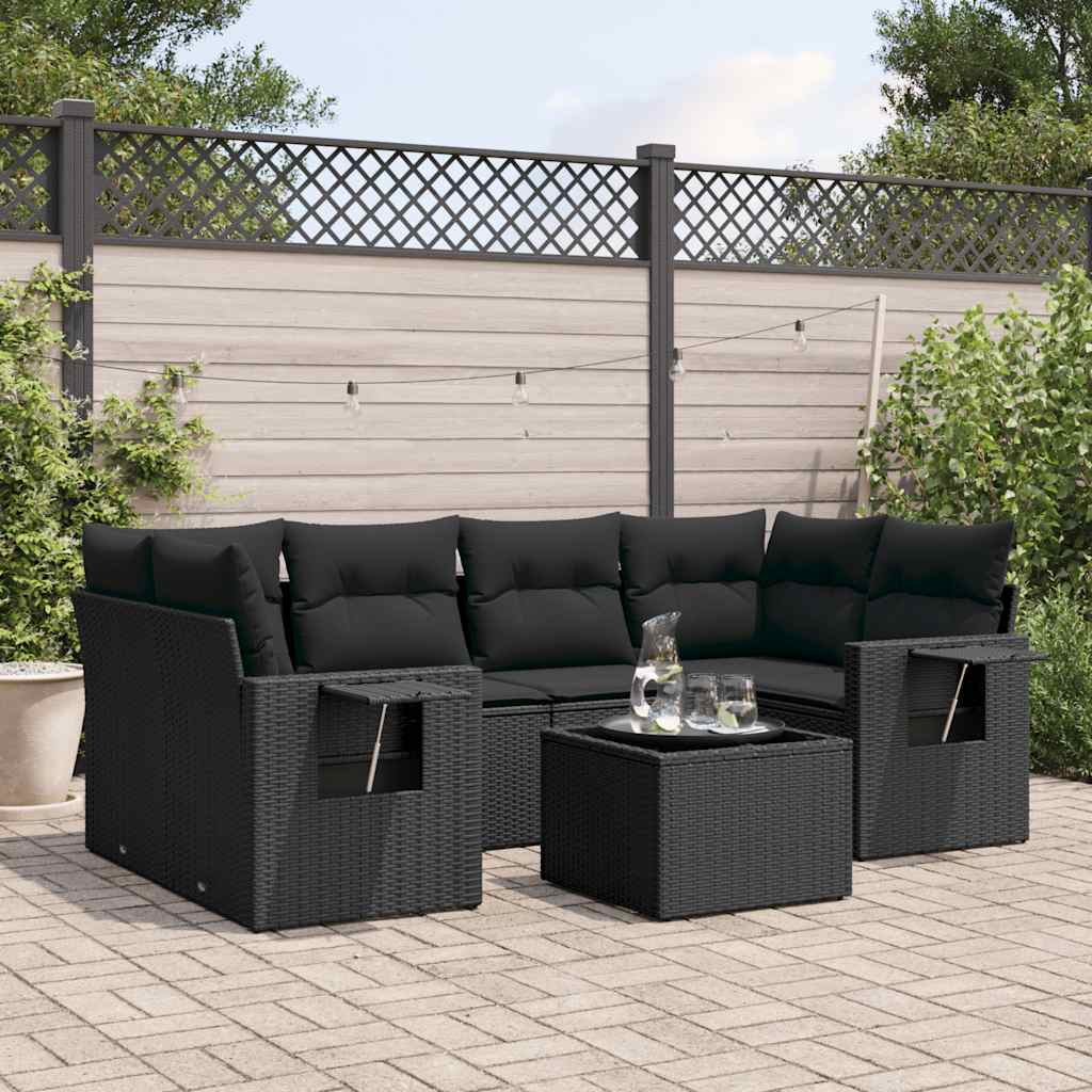 sofasæt til haven 7 dele med hynder polyrattan sort