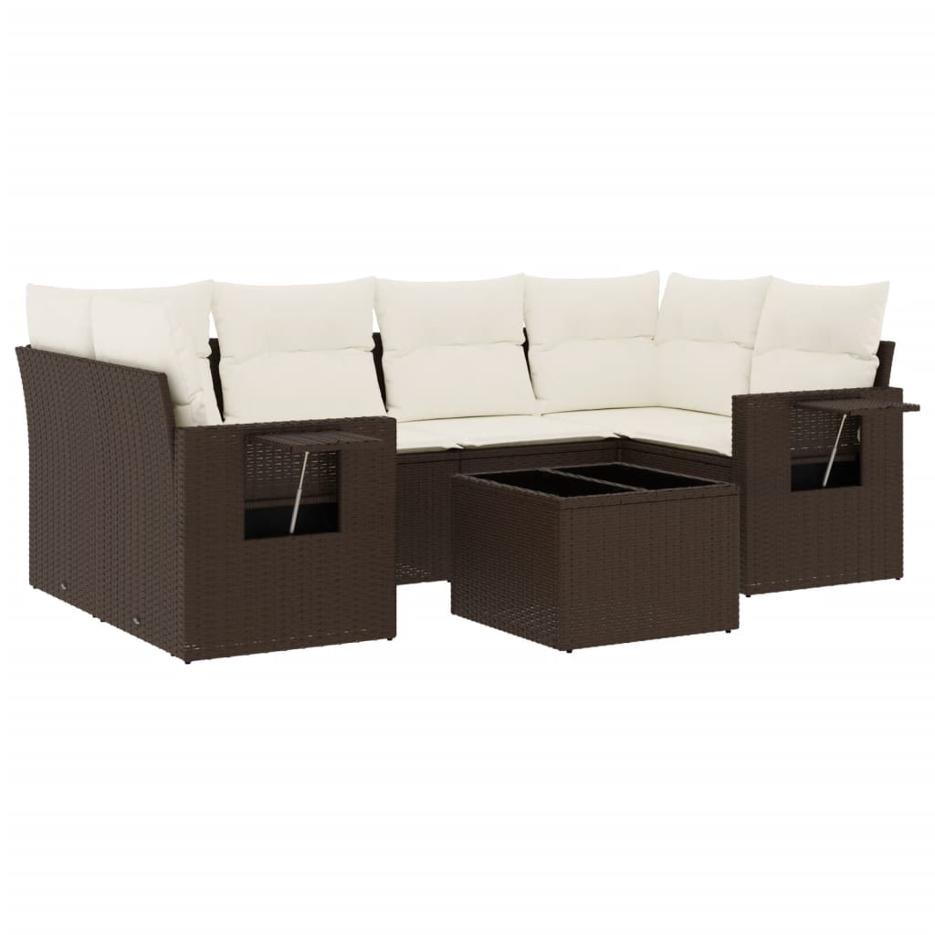 sofasæt til haven 7 dele med hynder polyrattan brun