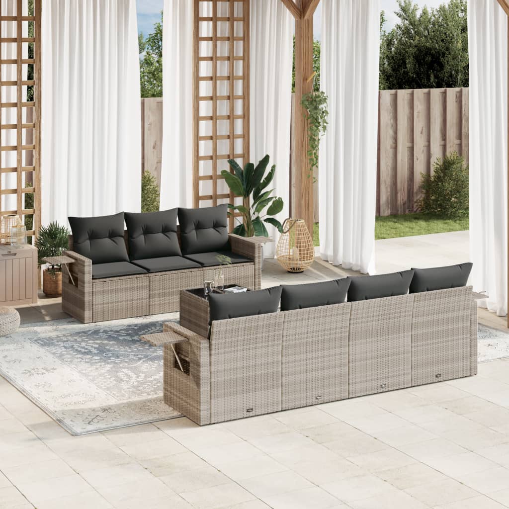 sofasæt til haven 8 dele med hynder polyrattan lysegrå