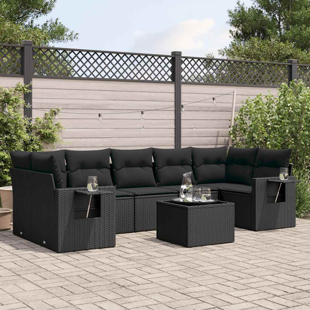 sofasæt til haven 8 dele med hynder polyrattan sort
