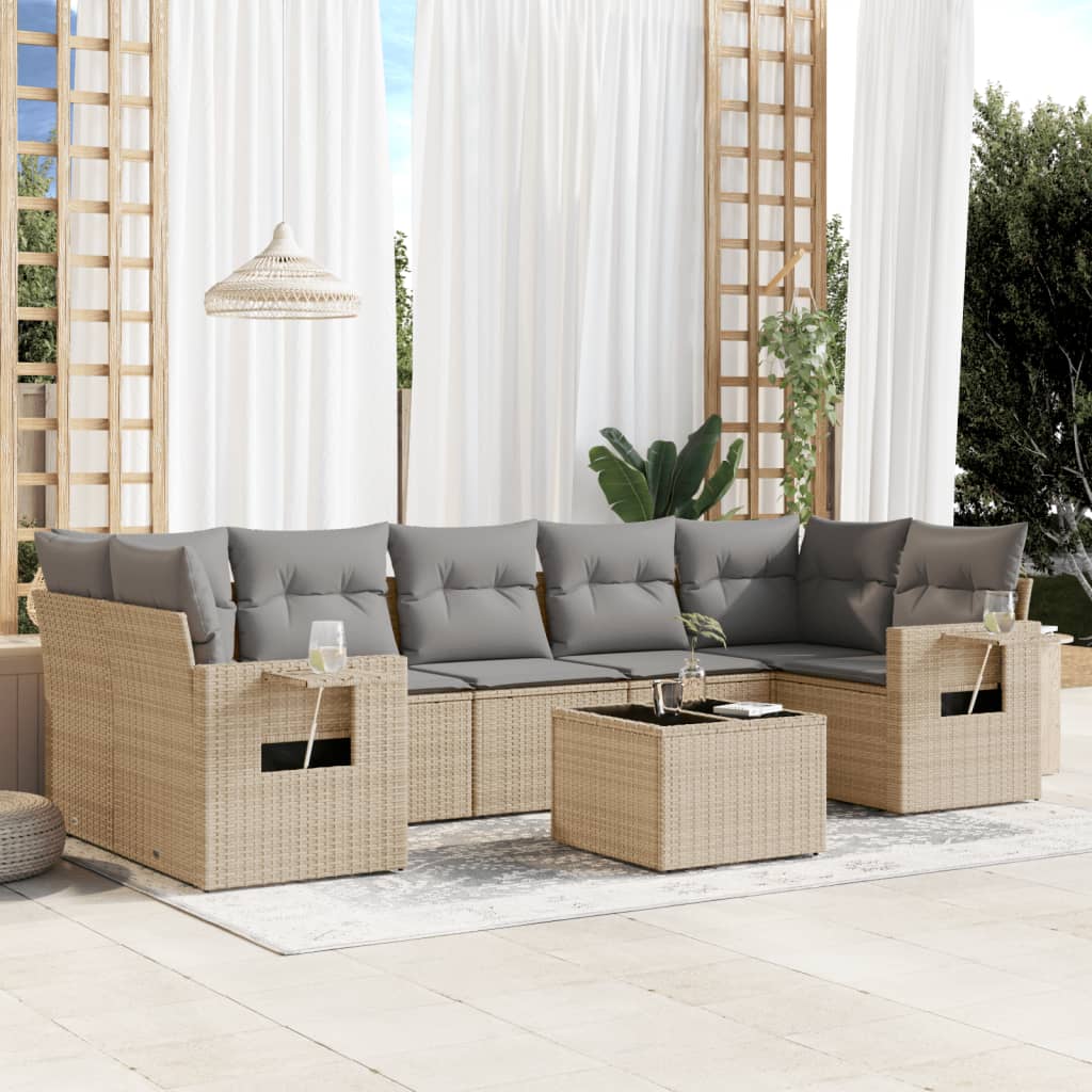 sofasæt til haven 8 dele med hynder polyrattan beige