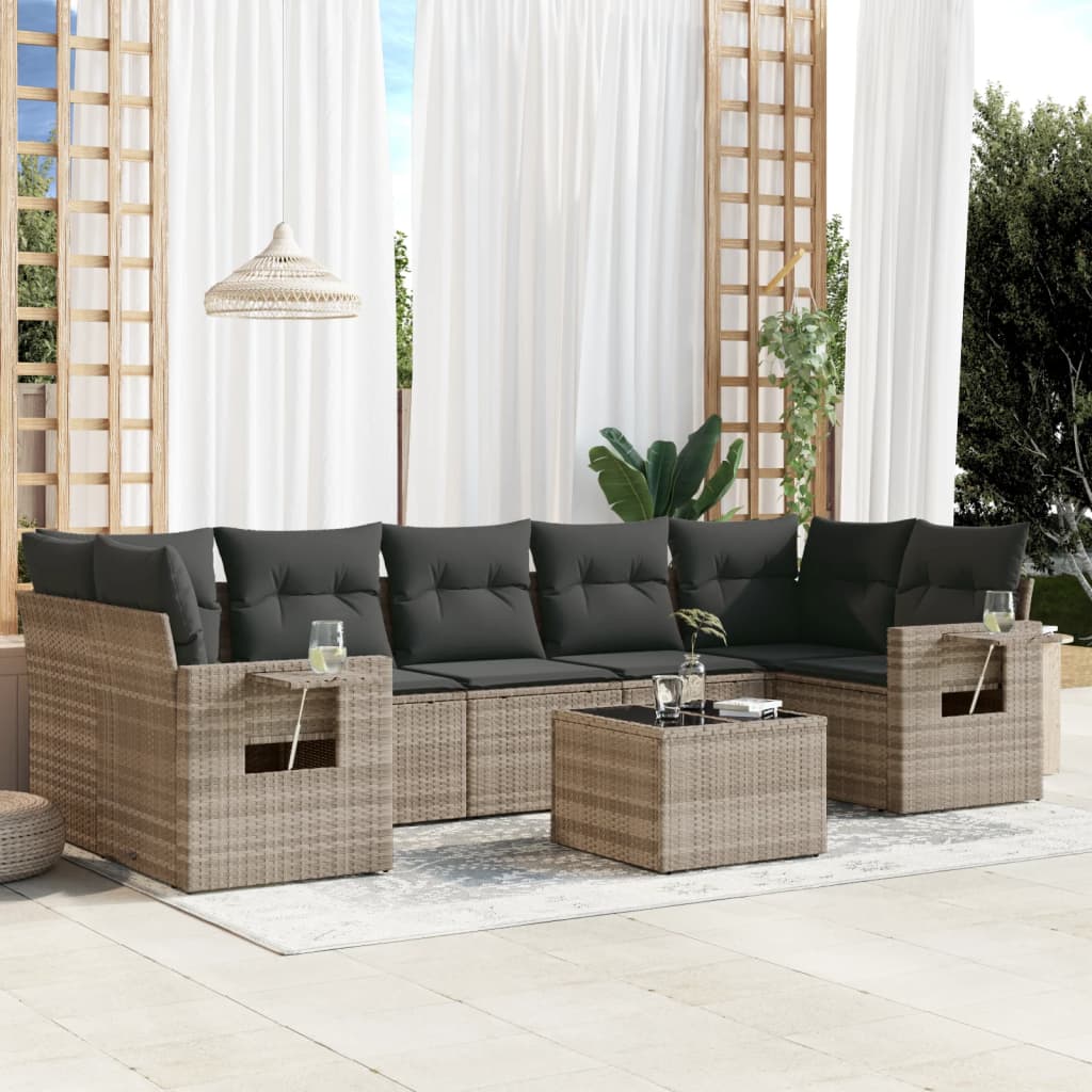 sofasæt til haven 8 dele med hynder polyrattan lysegrå