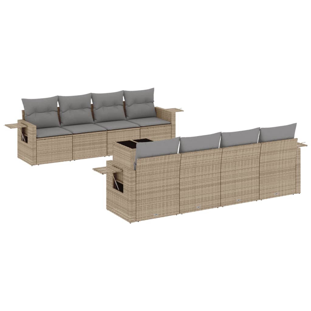 sofasæt til haven 9 dele med hynder polyrattan beige