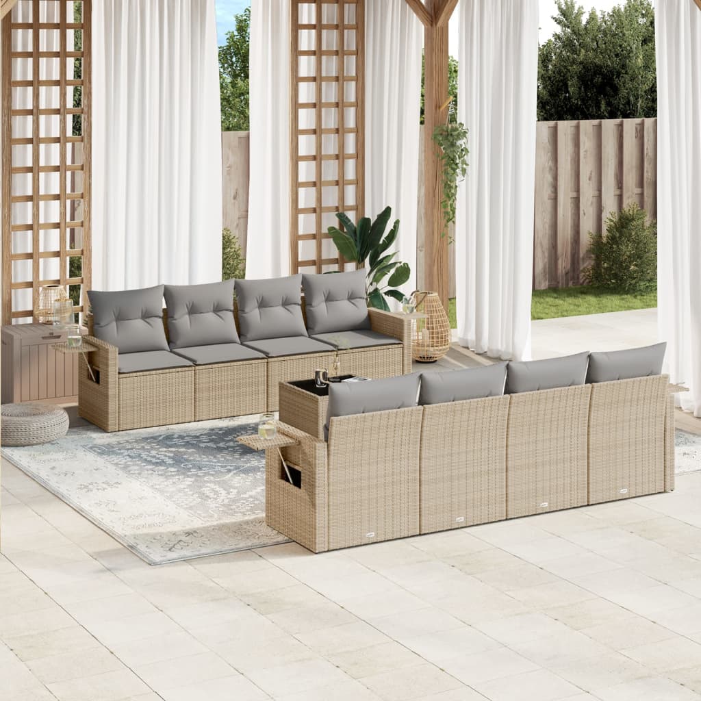 sofasæt til haven 9 dele med hynder polyrattan beige