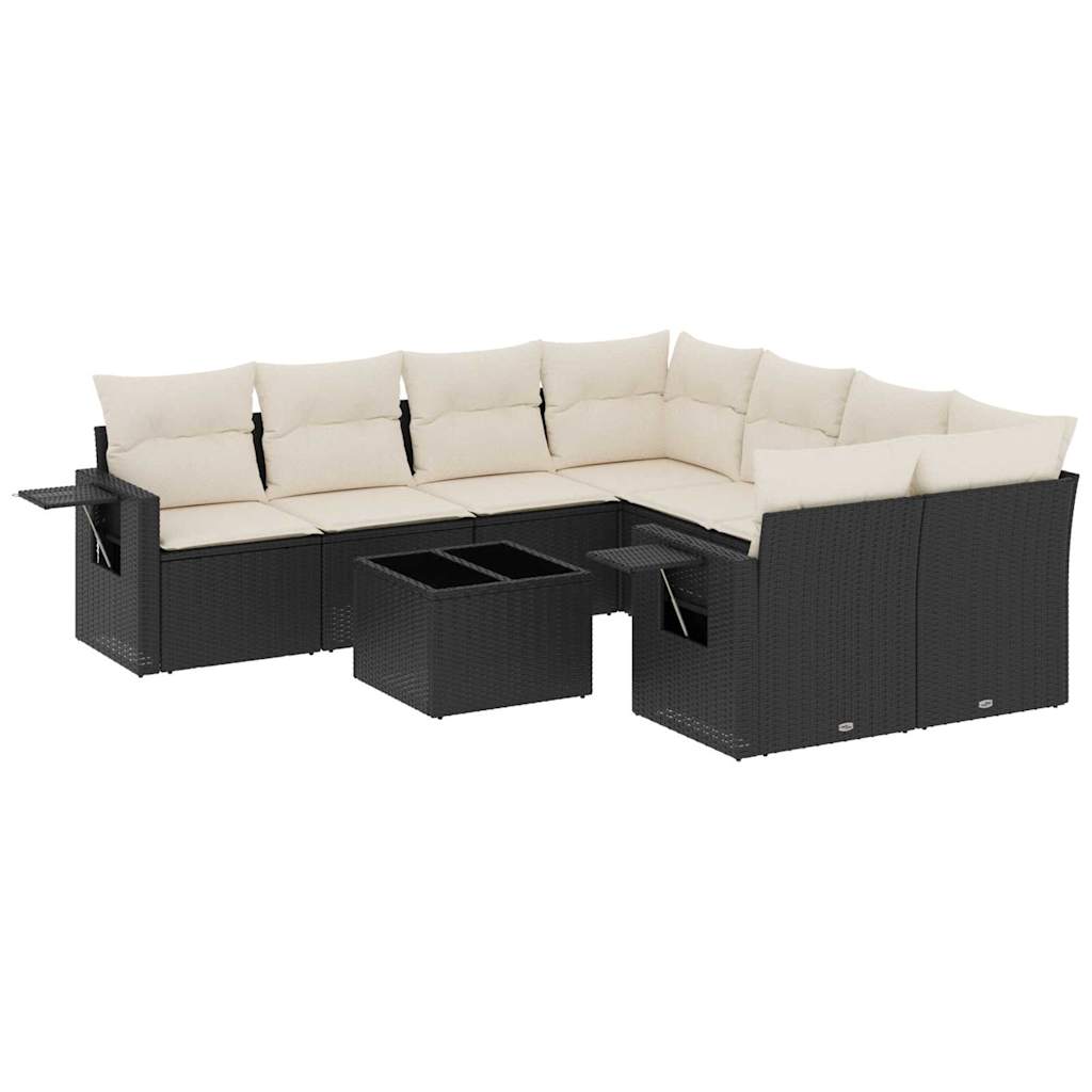 sofasæt til haven 9 dele med hynder polyrattan sort