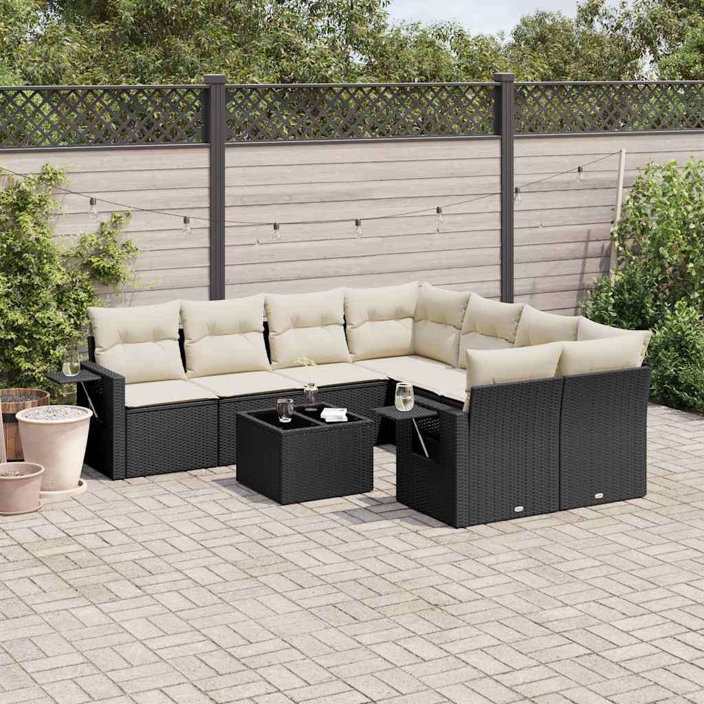 sofasæt til haven 9 dele med hynder polyrattan sort