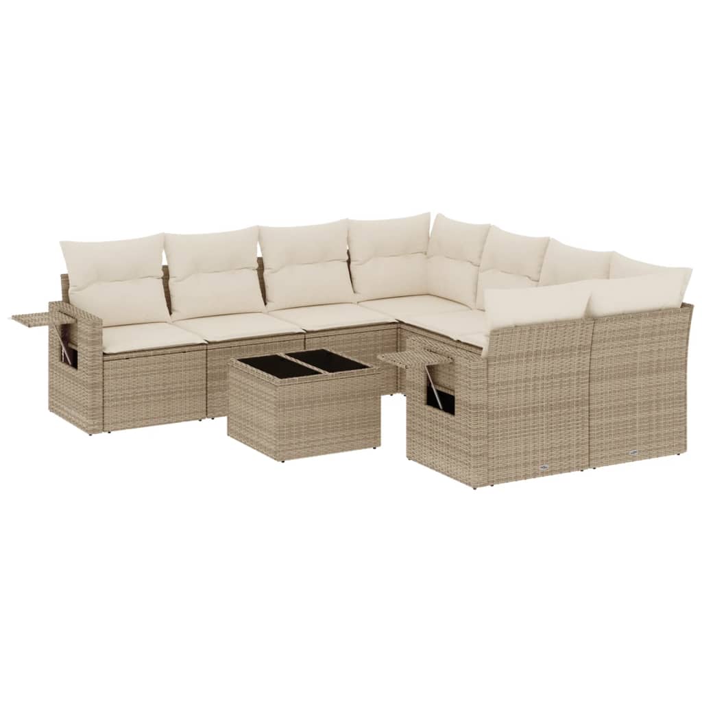 sofasæt til haven 9 dele med hynder polyrattan beige