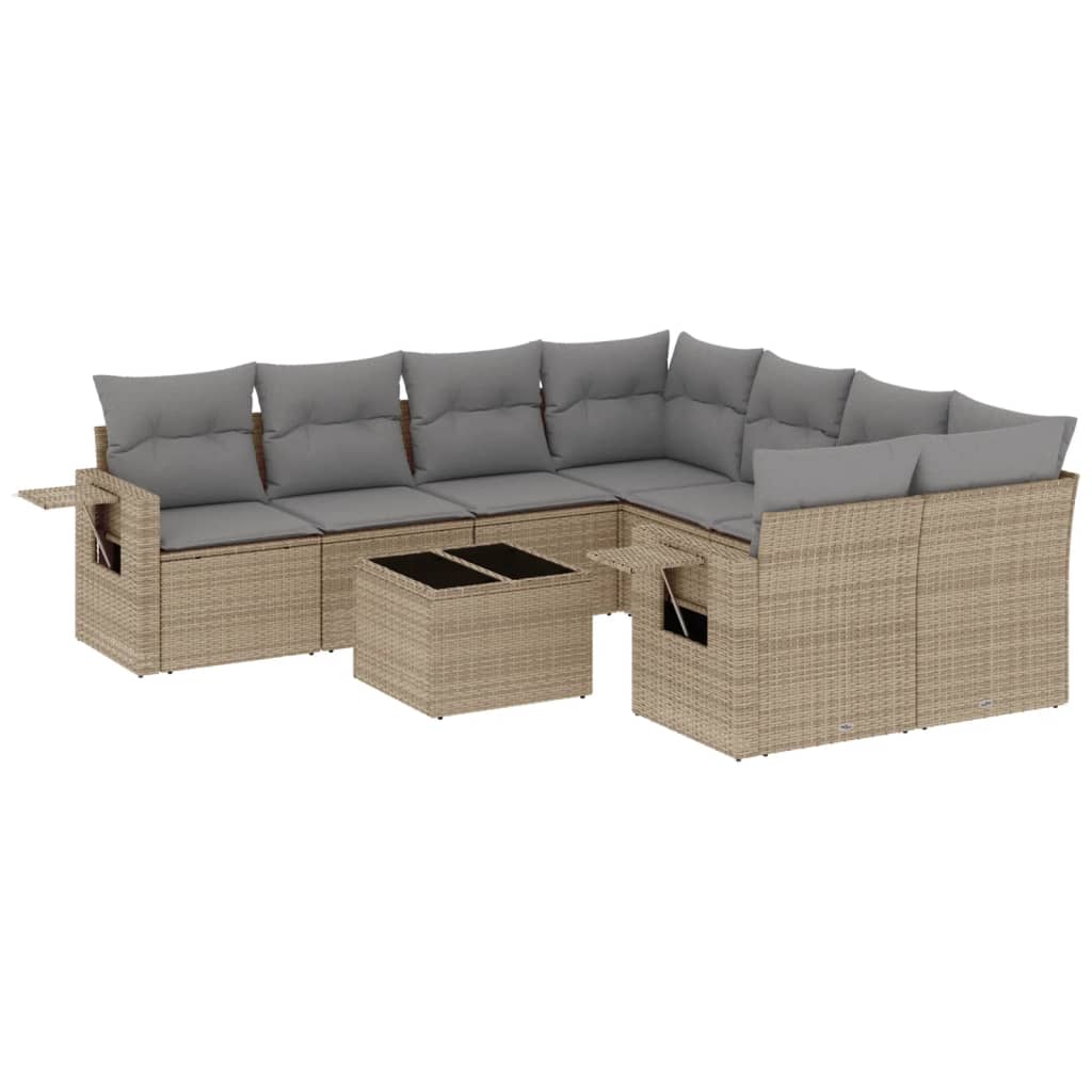 sofasæt til haven 9 dele med hynder polyrattan beige