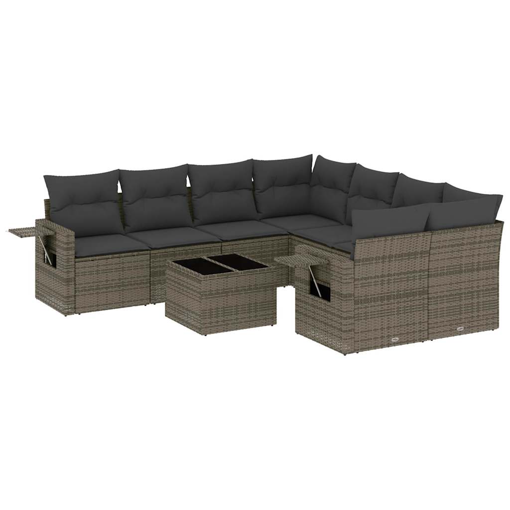sofasæt til haven 9 dele med hynder polyrattan grå