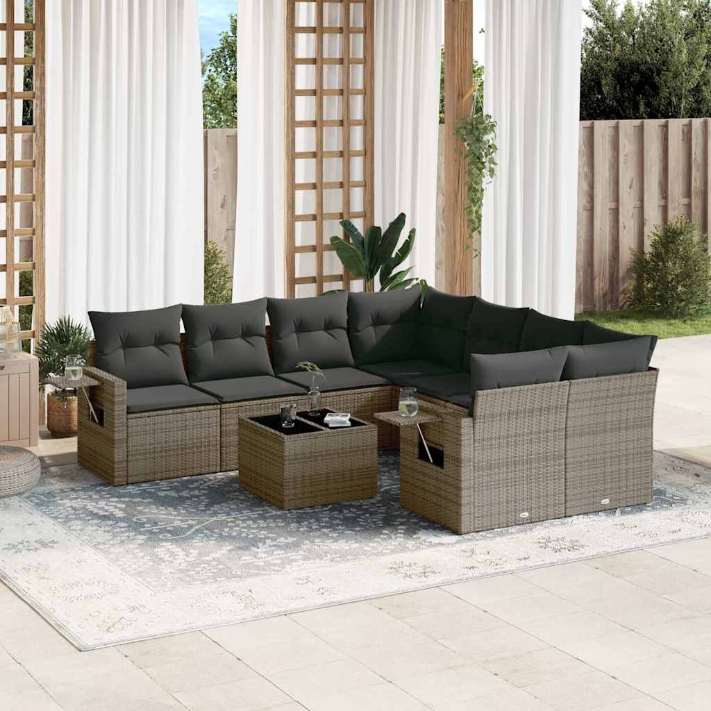 sofasæt til haven 9 dele med hynder polyrattan grå