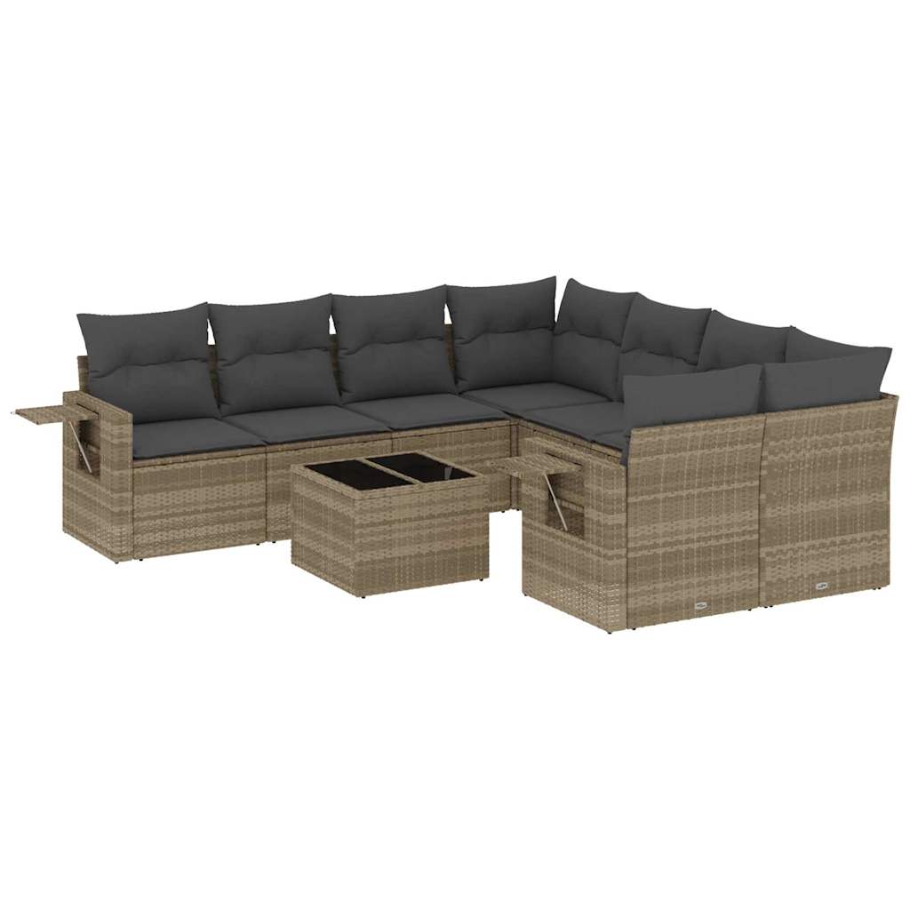 sofasæt til haven 9 dele med hynder polyrattan lysegrå