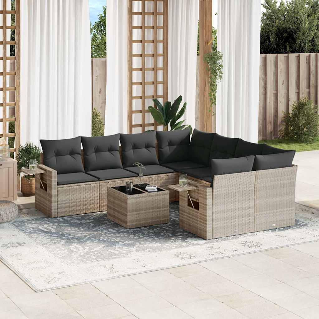sofasæt til haven 9 dele med hynder polyrattan lysegrå