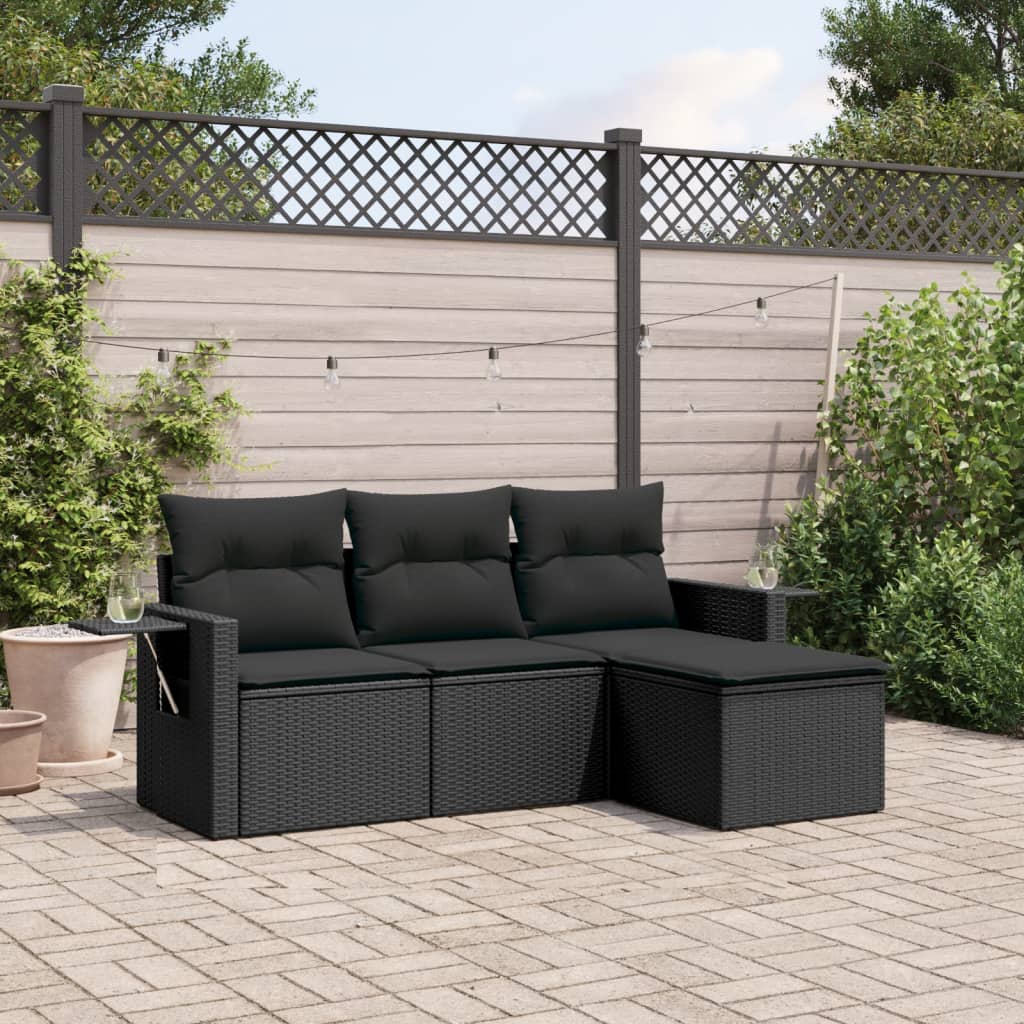 sofasæt til haven 4 dele med hynder polyrattan sort