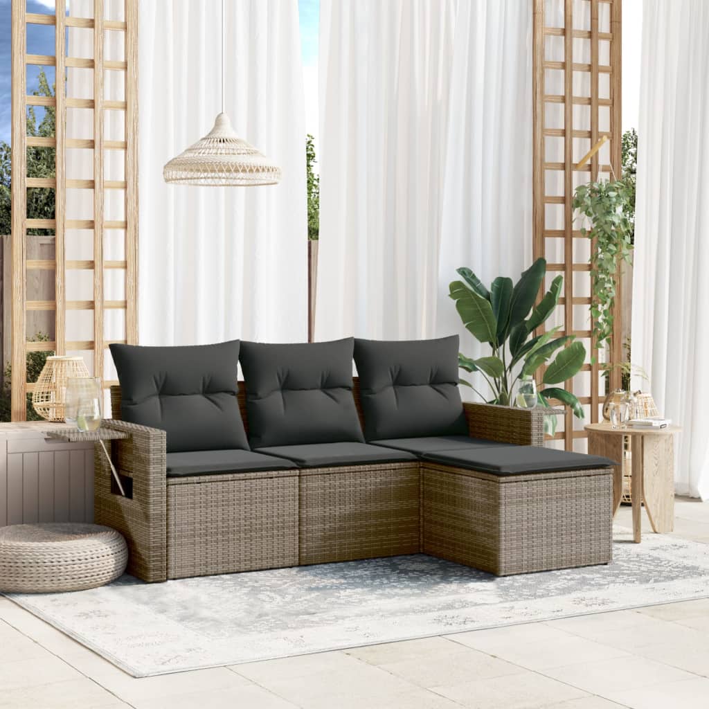 sofasæt til haven 4 dele med hynder polyrattan grå