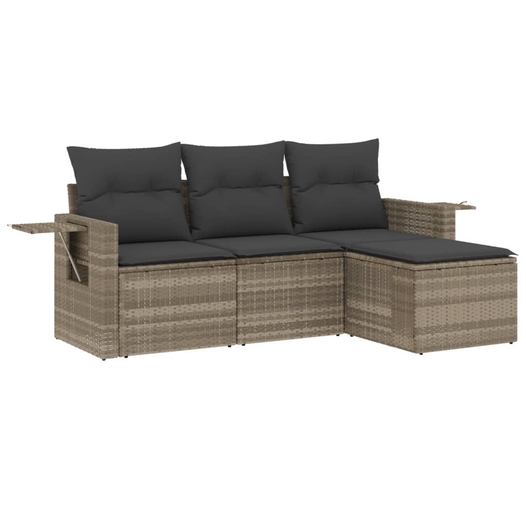sofasæt til haven 4 dele med hynder polyrattan lysegrå