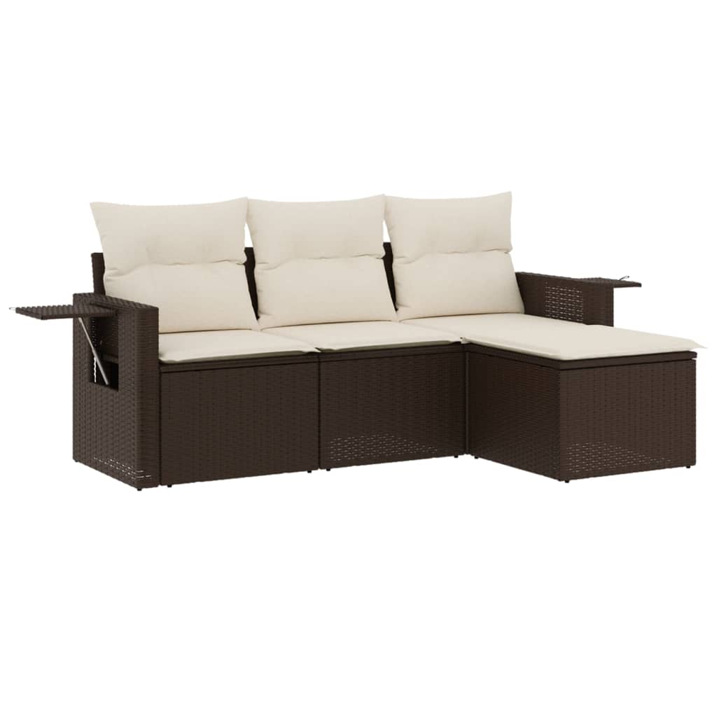 sofasæt til haven 4 dele med hynder polyrattan brun